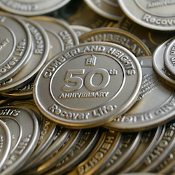 50th Anniversary commemorative coins modeled after "sober coins" that are a fixture of recovery.